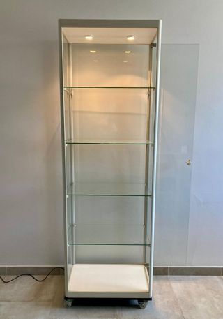 Vitrina expositora cristal con luz y ruedas