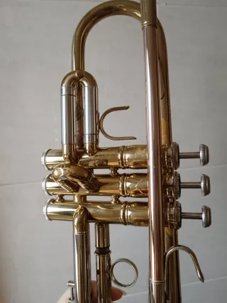 Trompeta dorada con estuche. Sin boquilla