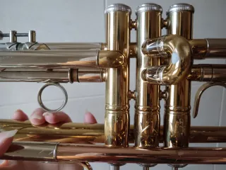 Trompeta dorada con estuche. Sin boquilla