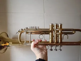 Trompeta dorada con estuche. Sin boquilla