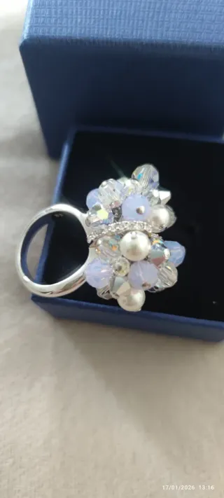 Anillo Swarovski Flores Perlas Cristales