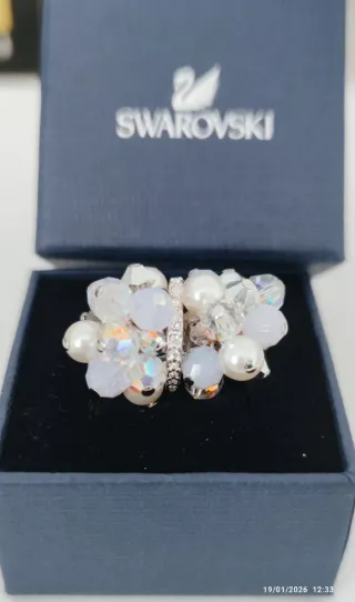 Anillo Swarovski Flores Perlas Cristales