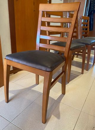 4 Sillas Comedor Madera y Tela