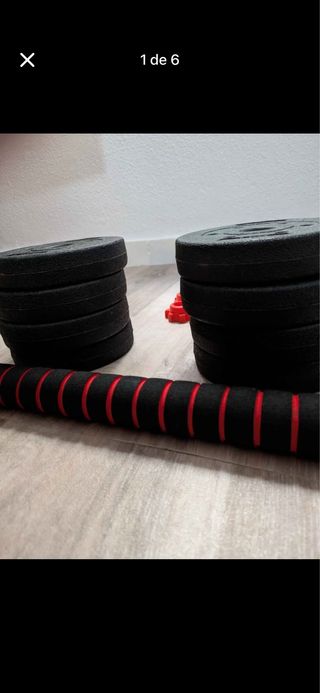 Set de pesas y barra para gimnasio. En total 10kg.