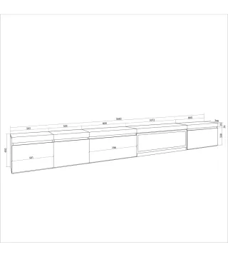 Mueble TV, 368x35x45cm, Chimenea eléctrica Negro.
