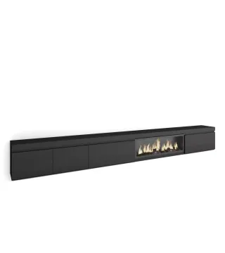 Mueble TV, 368x35x45cm, Chimenea eléctrica Negro.