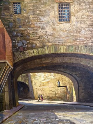 Óleo sobre lienzo: Escena urbana