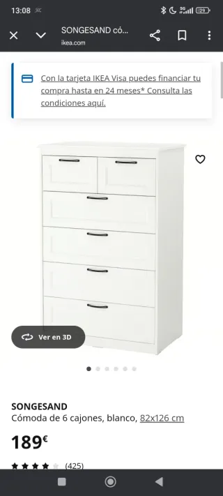 Cómoda SONGESAND 6 cajones blanca