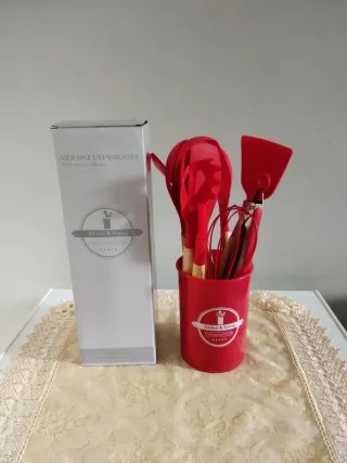 Set Utensili Cucina Silicone con Porta