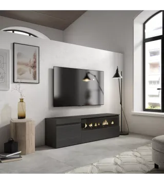 Mueble TV, 150x35x45cm Chimenea eléctrica, Negro.