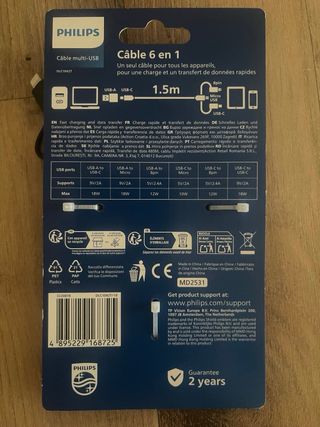 Cable USB Philips 6 en 1 1.5m
