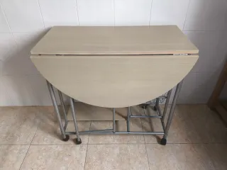 Mesa cocina plegable beige y gris