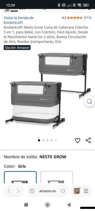 Cuna colecho gris kinderkraft