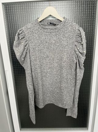 Jersey Zara gris perlas mangas talla M