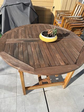 Conjunto mesa extensible + 6 sillones jardín teca