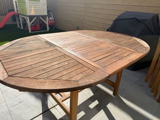 Conjunto mesa extensible + 6 sillones jardín teca