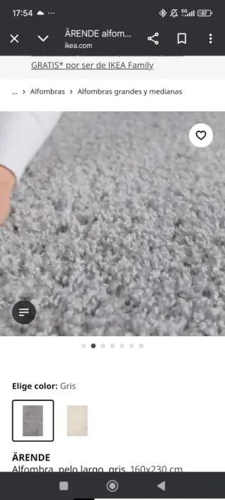 Alfombra IKEA gris pelo largo 160x230 cm