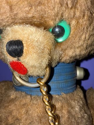 Antiguo  Oso de peluche vintage con collar años 60