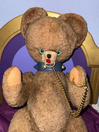Antiguo  Oso de peluche vintage con collar años 60