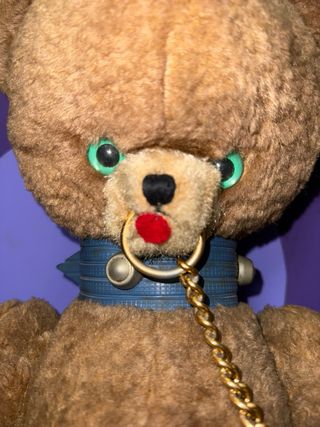 Antiguo  Oso de peluche vintage con collar años 60