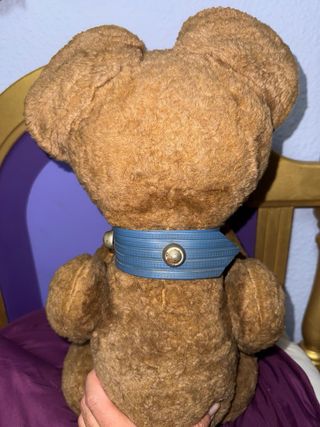 Antiguo  Oso de peluche vintage con collar años 60