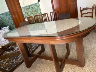 Mesa comedor extensible cristal madera