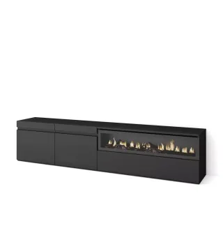 Mueble Tv, 200x35x45cm, Chimenea eléctrica, Negro.