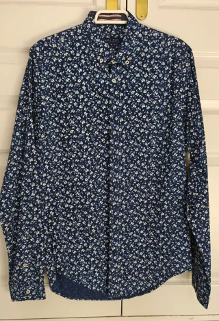 Camisa Zara Man Estampada Azul Talla S