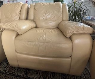Divano 3 posti + 2 poltrone relax in pelle beige