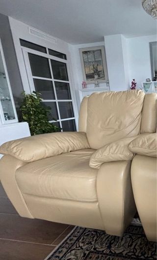 Divano 3 posti + 2 poltrone relax in pelle beige