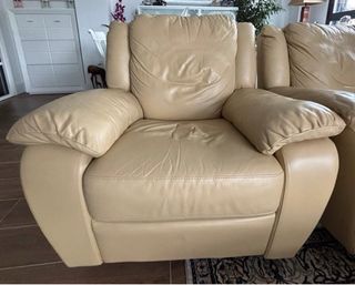 Divano 3 posti + 2 poltrone relax in pelle beige