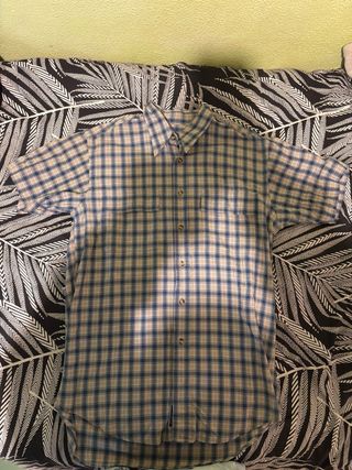 Camisa cuadros manga corta beige y azul