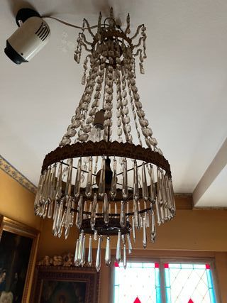 Lámpara araña Imperio bronce y cristal 65x29cm