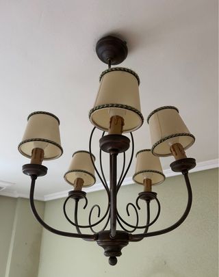 Lámpara de techo rústica metal 5 brazos y tulipas