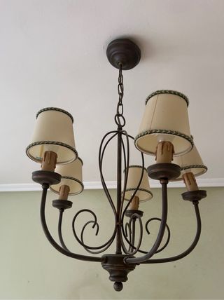 Lámpara de techo rústica metal 5 brazos y tulipas