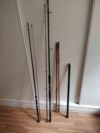 3 Cañas de Pesca Río, redes trampa y zalabar daiwa