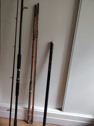 3 Cañas de Pesca Río, redes trampa y zalabar daiwa