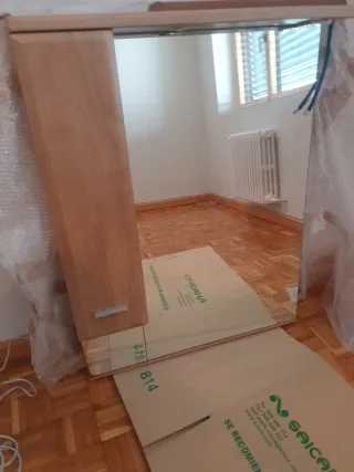 Mueble baño espejo madera