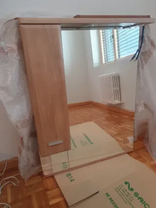 Mueble baño espejo madera
