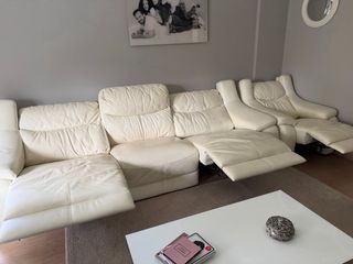 Sofá italiano 3 plazas y 1 plaza piel blanca