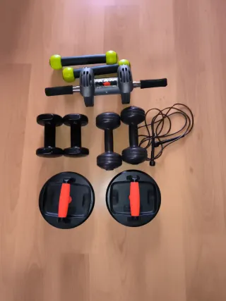 Lote material gimnasio: mancuernas, comba, etc