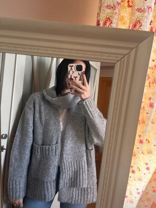 Cárdigan Zara Lana Gris con Bufanda