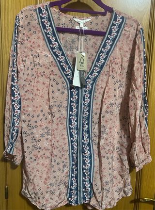 Blusa Shourten Cotton floral rosa talla L
