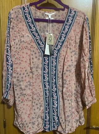 Blusa Shourten Cotton floral rosa talla L