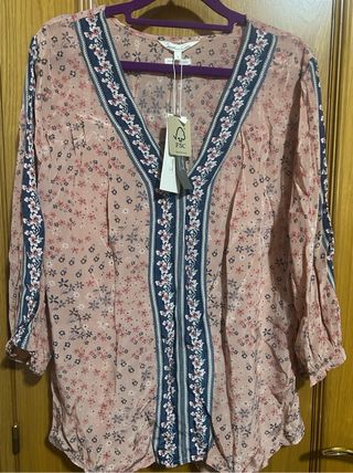 Blusa Shourten Cotton floral rosa talla L