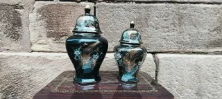 Juego de 2 jarrones decorativos negros y dorados