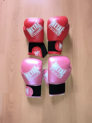 2 Pares Guantes Boxeo Metal Boxe Rojos y Rosas