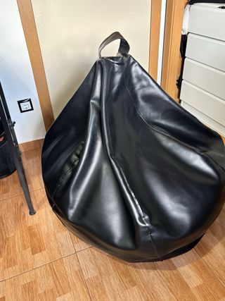 Puff Negro Cuero Sintético Cómodo