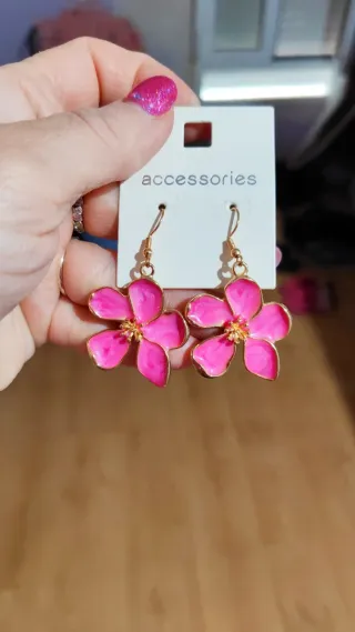 Pendientes flor rosa y dorado