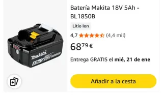 Lote 2 Baterías Makita 5.0Ah 18V BL1850B